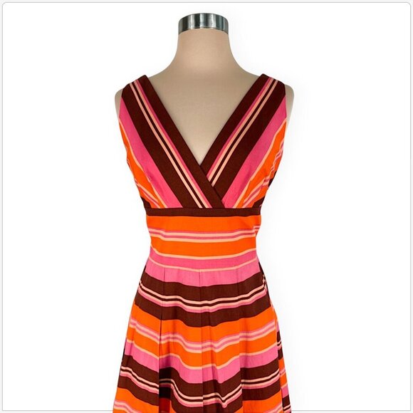 Kay Unger Orange Pink Brown Stripe Striped Fit Flare Summer Sundress NWT New 8 - Picture 2 of 4